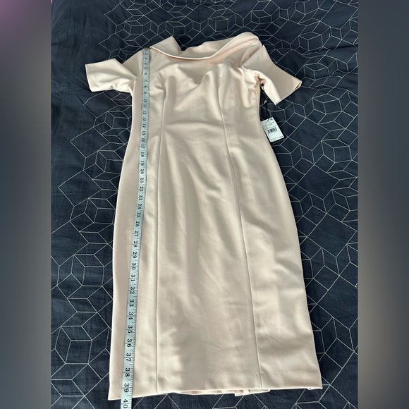 Adrianna Papell V-Back Foldover Collar Short Sleeve Sheath Dress 6 blush color - Picture 8 of 8